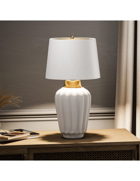 Bordlampe hvid keramik høj stor