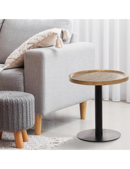 rundt sidebord sofabord træ sort moderne design brun