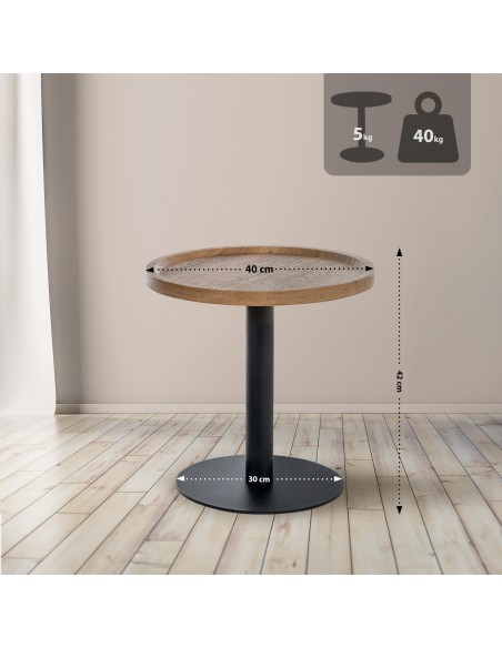 rundt sidebord sofabord træ sort moderne design brun