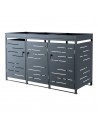 Skraldespandsskjuler til 3 spande i rustfri stål H122 x B196 x D80 cm - Antracit