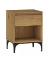 KISTI Sengebord i metal og møbelplade H61,5 cm - Sort/Mørk natur