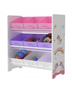 reol til børn børneværelse indretning enhjørning kasser opbevaring legetøj 2