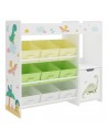 Reol til børneværelset i MDF og tekstil H80 x B90 x D29,5 cm - Dinosaur