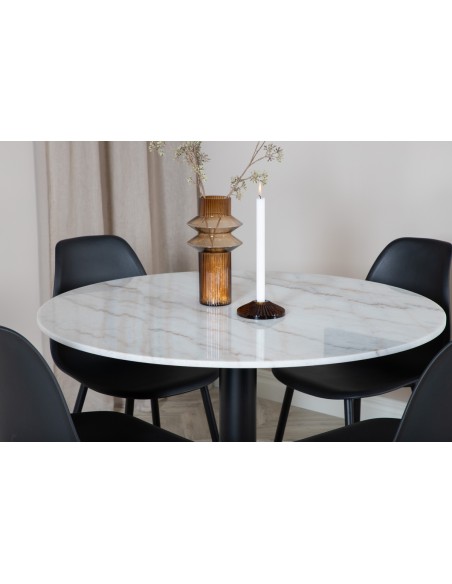 Rundt spisebord marmor hvid 4 personer