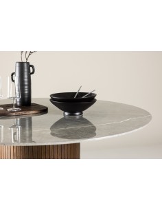 Rundt spisebord 120 træ brun marmor moderne design 2