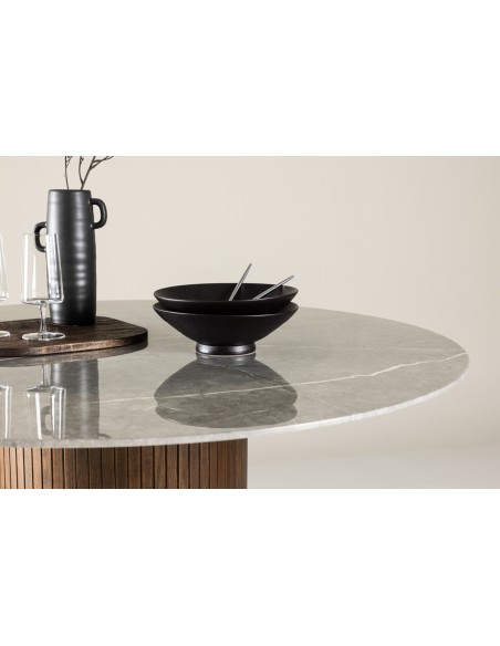 Rundt spisebord 120 træ brun marmor moderne design