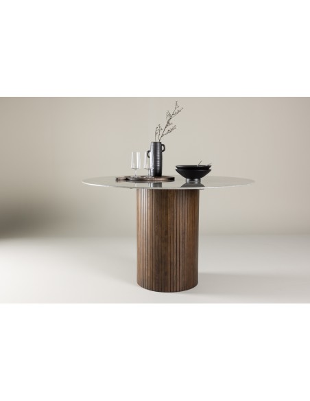 Rundt spisebord 120 træ brun marmor moderne design