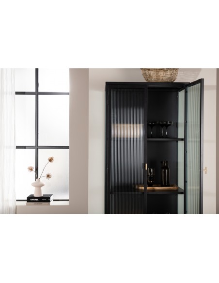 vitrineskab vitrine skab sort metal stål glas lavt