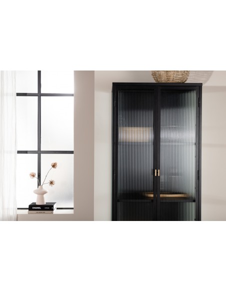 vitrineskab vitrine skab sort metal stål glas lavt
