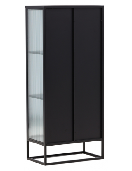 vitrineskab vitrine skab sort metal stål glas lavt
