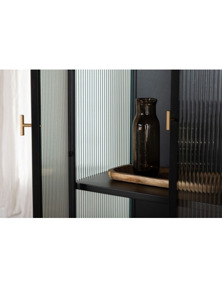 vitrineskab vitrine skab sort metal stål glas lavt