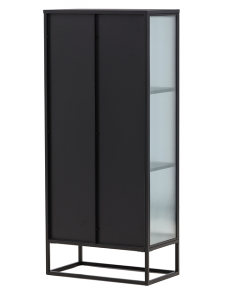vitrineskab vitrine skab sort metal stål glas lavt