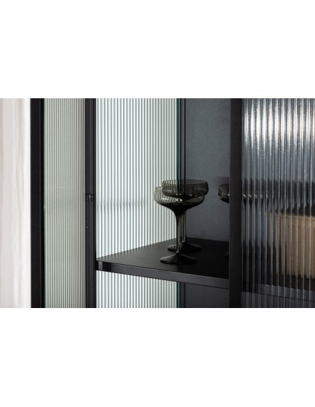 vitrineskab vitrine skab sort metal stål glas lavt