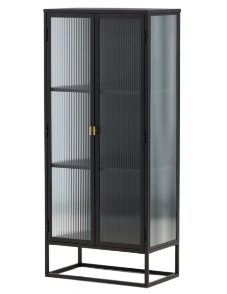 vitrineskab vitrine skab sort metal stål glas lavt
