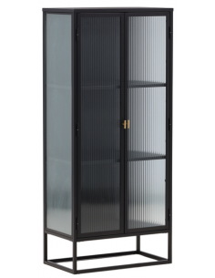 vitrineskab vitrine skab sort metal stål glas lavt