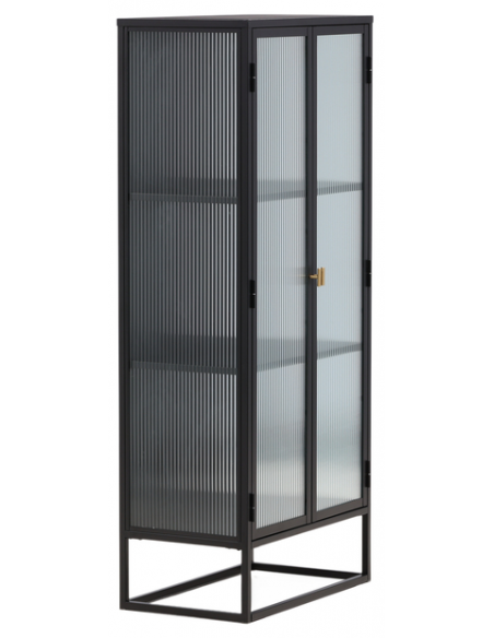 vitrineskab vitrine skab sort metal stål glas lavt