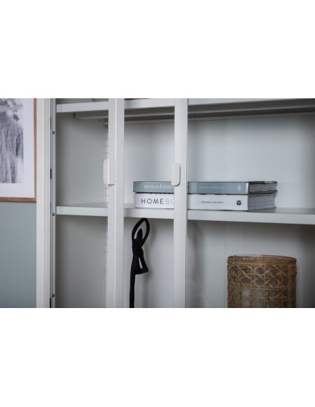 vitrineskab vitrine skab metal stål glas lavt metalskab hvid