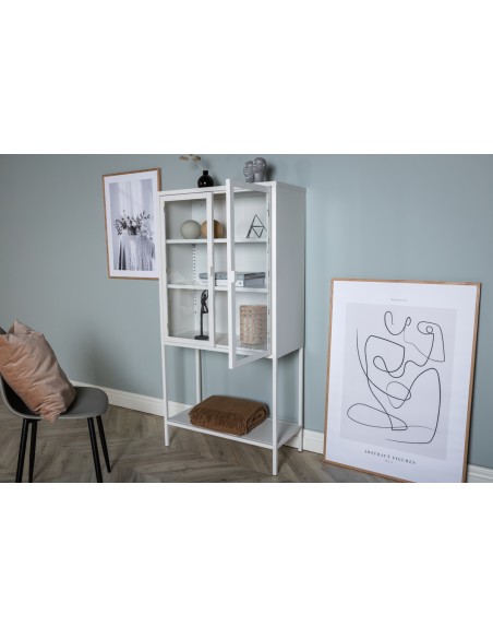vitrineskab vitrine skab metal stål glas lavt metalskab hvid