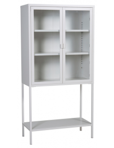 vitrineskab vitrine skab metal stål glas lavt metalskab hvid