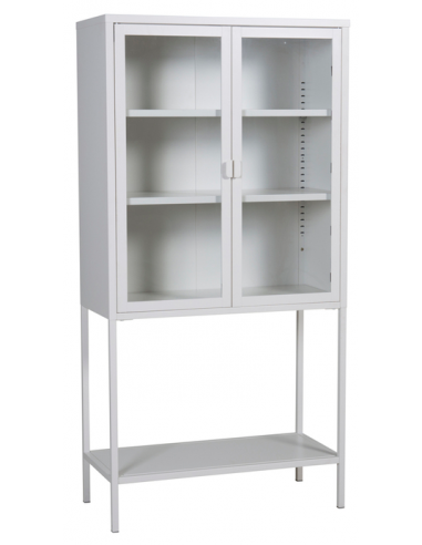vitrineskab vitrine skab metal stål glas lavt metalskab hvid