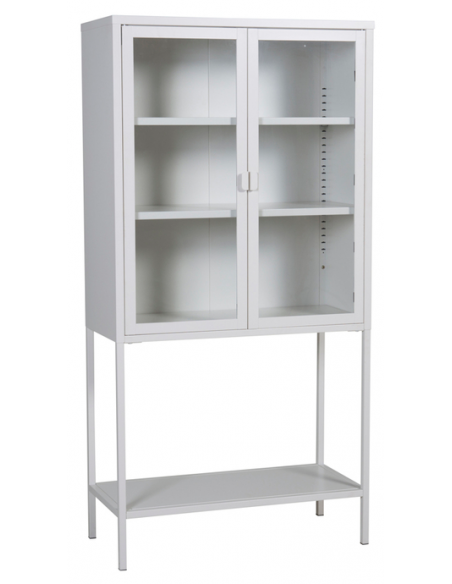 vitrineskab vitrine skab metal stål glas lavt metalskab hvid