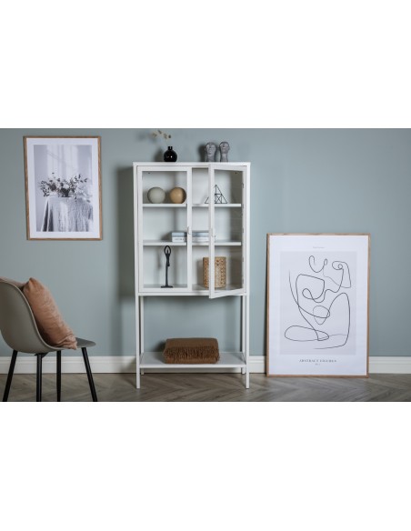 vitrineskab vitrine skab metal stål glas lavt metalskab hvid