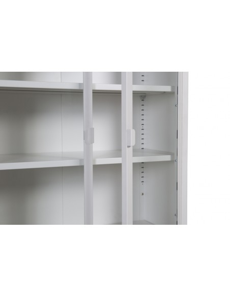 vitrineskab vitrine skab metal stål glas lavt metalskab hvid
