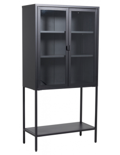 vitrineskab vitrine skab metal stål glas lavt metalskab sort