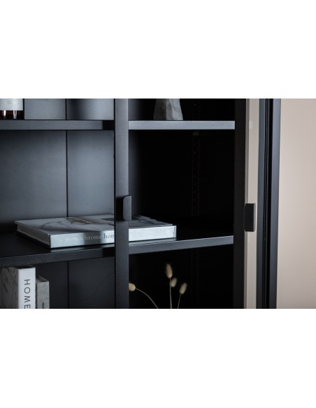 vitrineskab vitrine skab metal stål glas lavt metalskab sort
