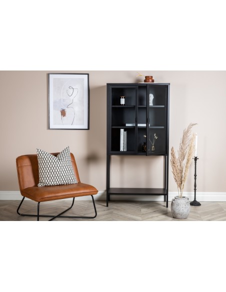 vitrineskab vitrine skab metal stål glas lavt metalskab sort