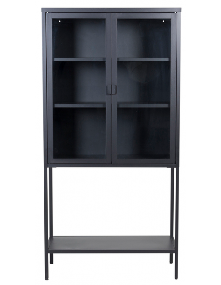 vitrineskab vitrine skab metal stål glas lavt metalskab sort