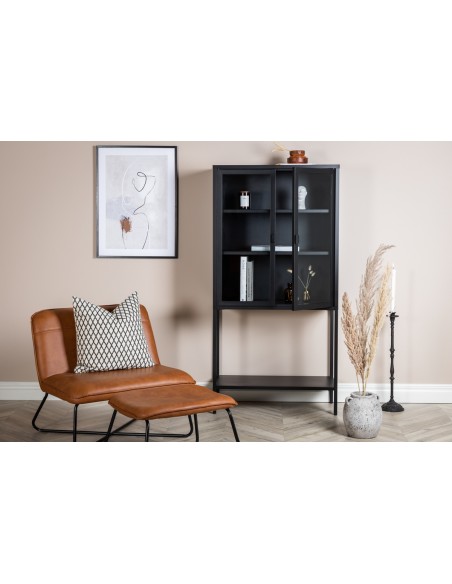 vitrineskab vitrine skab metal stål glas lavt metalskab sort