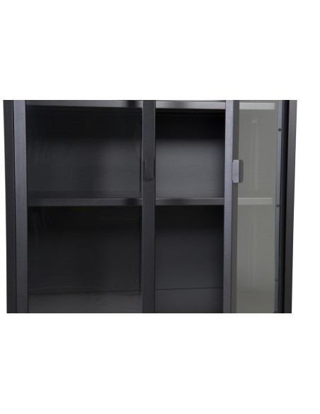 vitrineskab vitrine skab metal stål glas lavt metalskab sort