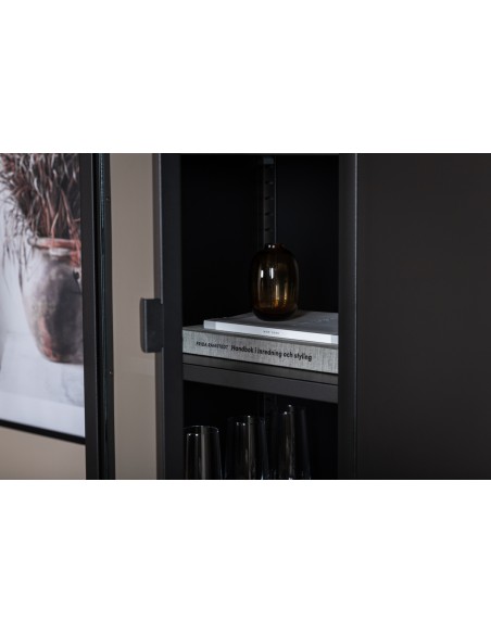 vitrineskab vitrine skab metal stål glas lavt metalskab sort