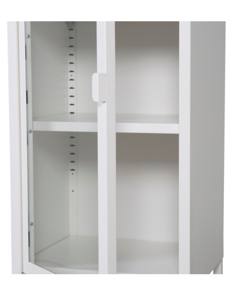 vitrineskab vitrine skab metal stål glas lavt metalskab hvidt