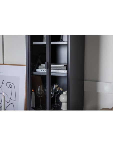 vitrineskab vitrine skab metal stål glas lavt metalskab grå