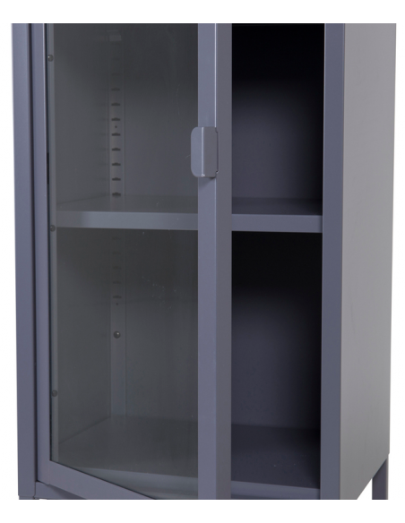 vitrineskab vitrine skab metal stål glas lavt metalskab grå