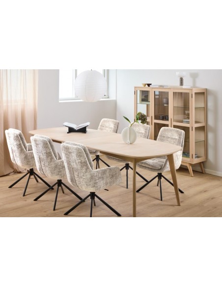 spisebordsstol med armlæn drejefod drejefunktion vippefunktion beige stof