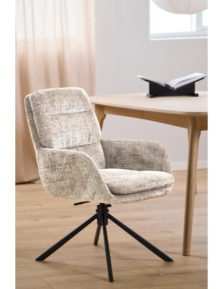 spisebordsstol med armlæn drejefod drejefunktion vippefunktion beige stof