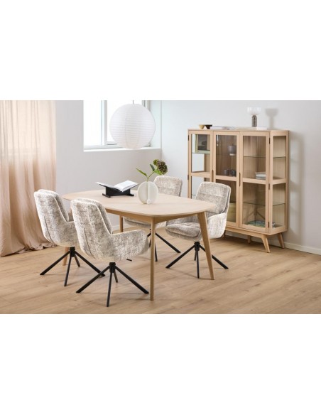 spisebordsstol med armlæn drejefod drejefunktion vippefunktion beige stof