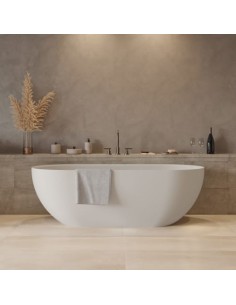 fritstående badekar mat hvid solid surface sten ovalt fristående 170