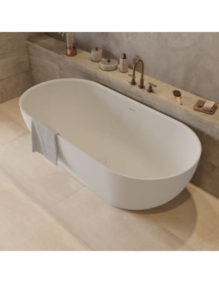 fritstående badekar mat hvid solid surface sten ovalt fristående 170
