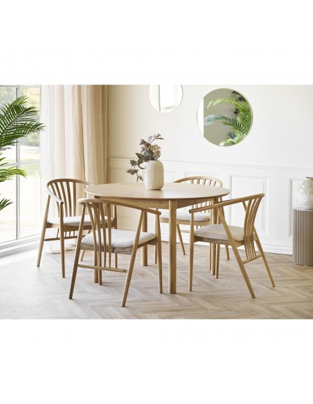 Spisebordsstol med armlæn træ stof nordisk skandinavisk dansk design eg egetræ