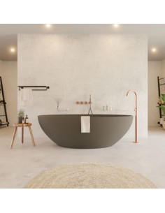 fritstående badekar mat grå solid surface sten ovalt fristående 170 180