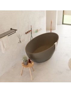 fritstående badekar mat grå solid surface sten ovalt fristående 170 180 2