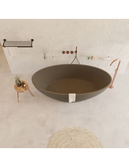 fritstående badekar mat grå solid surface sten ovalt fristående 170 180