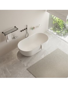 fritstående badekar mat hvid solid surface sten ovalt fristående 150 2
