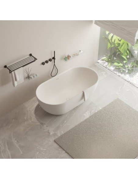 fritstående badekar mat hvid solid surface sten ovalt fristående 150