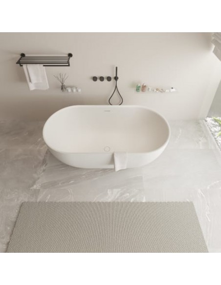 fritstående badekar mat hvid solid surface sten ovalt fristående 150