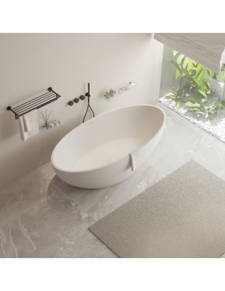 fritstående badekar mat hvid solid surface sten ovalt fristående 170 180